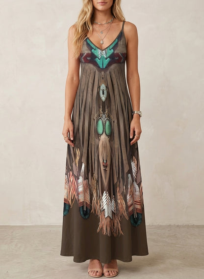 Willow™ – Bohemian Feather Maxi Dress