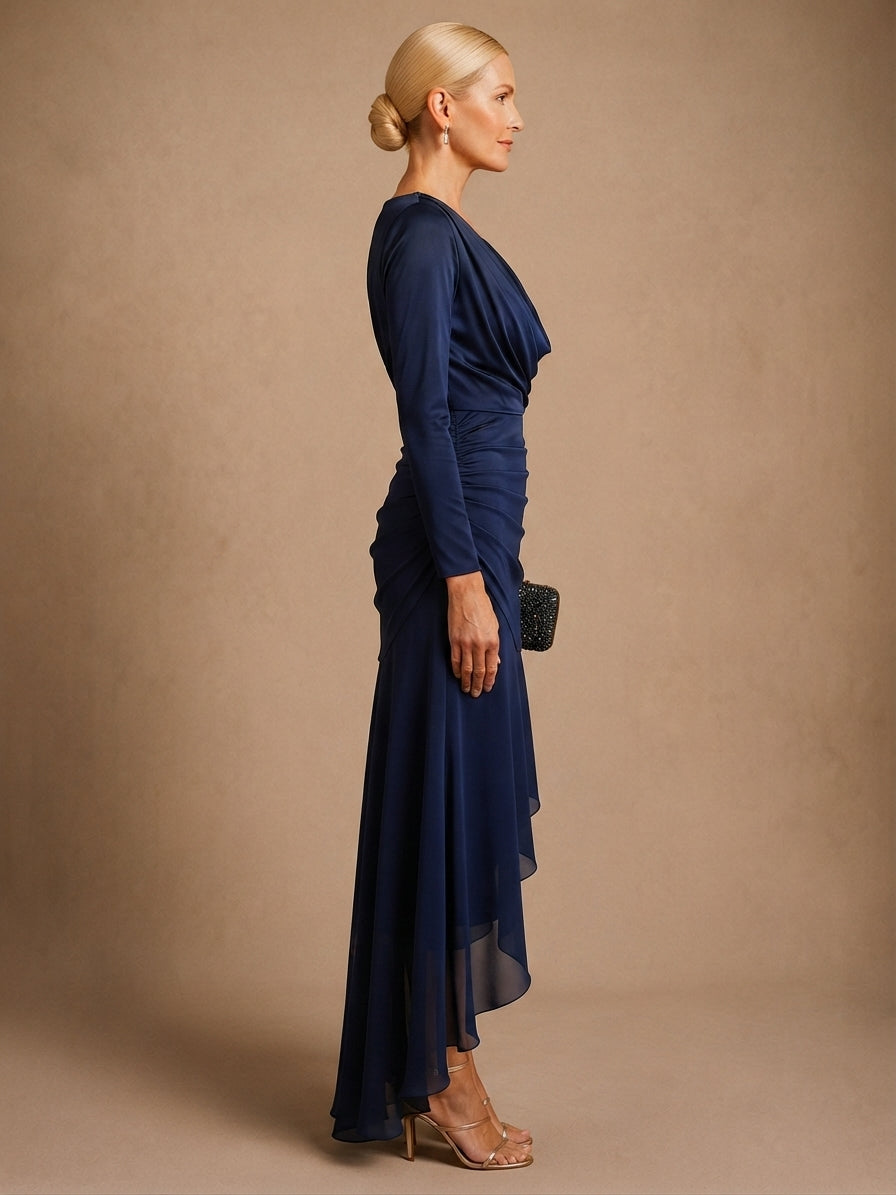 Palma | Draped Satin Maxi Dress With Ruffle Details