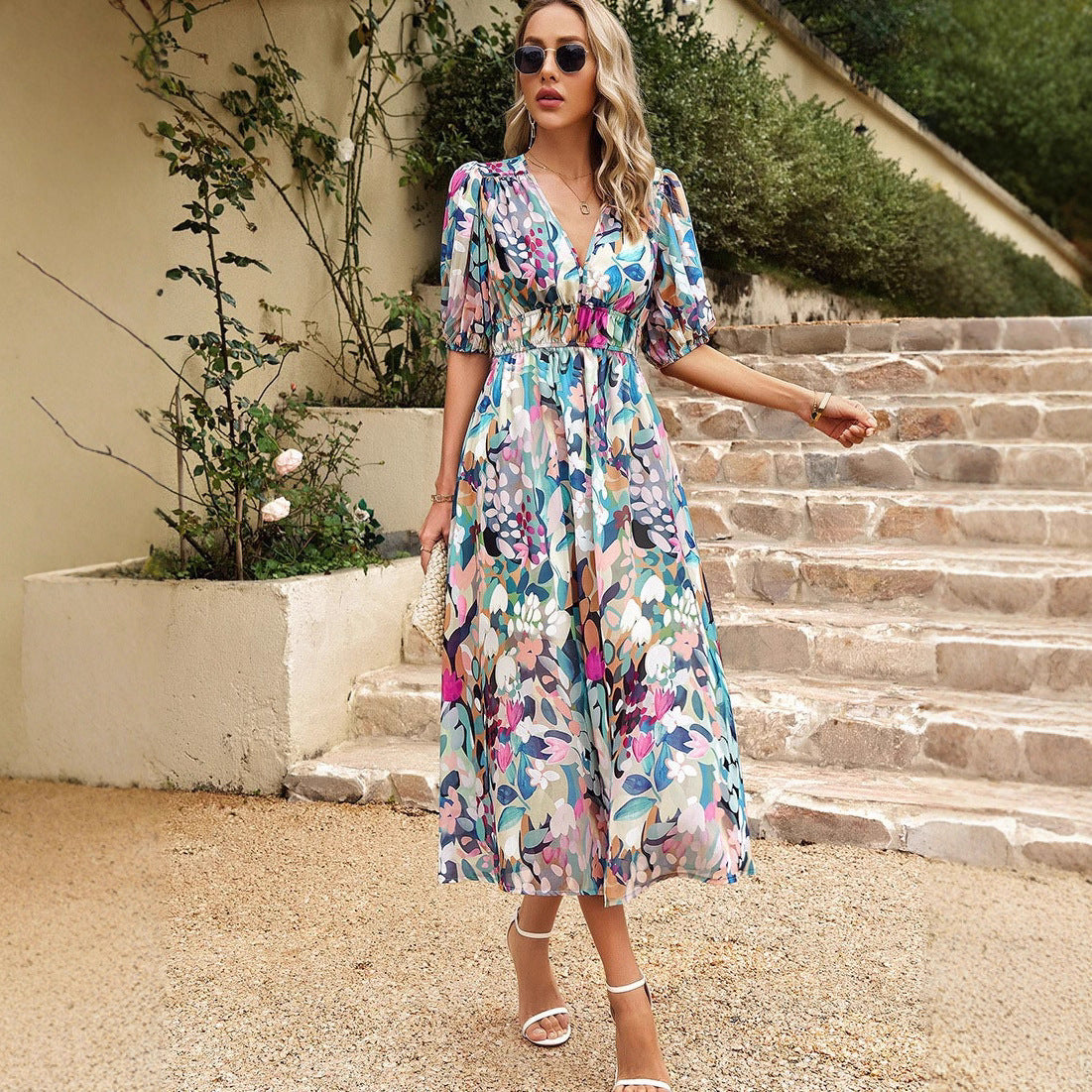 LUCIA | ELEGANT COMFORT FLORAL MIDI DRESS
