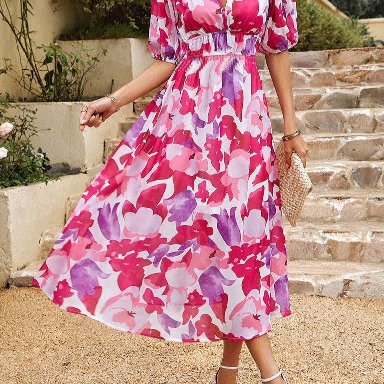LUCIA | ELEGANT COMFORT FLORAL MIDI DRESS