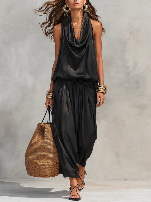 Serena Halter Neck Top and Pleated Trousers Set