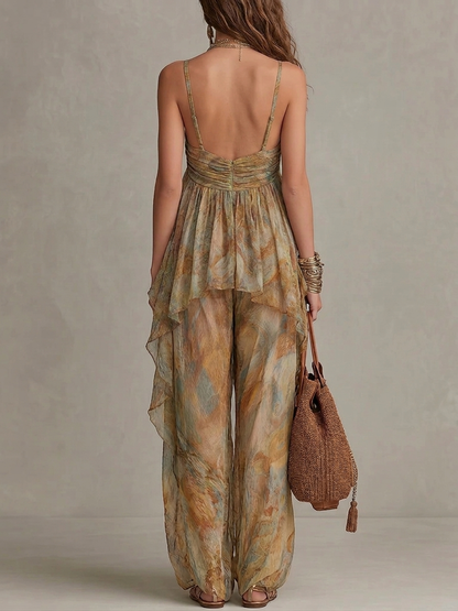 Sienna Chiffon Ruffled Camisole and Wide-leg Pants Set
