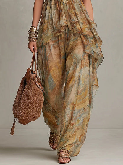 Sienna Chiffon Ruffled Camisole and Wide-leg Pants Set