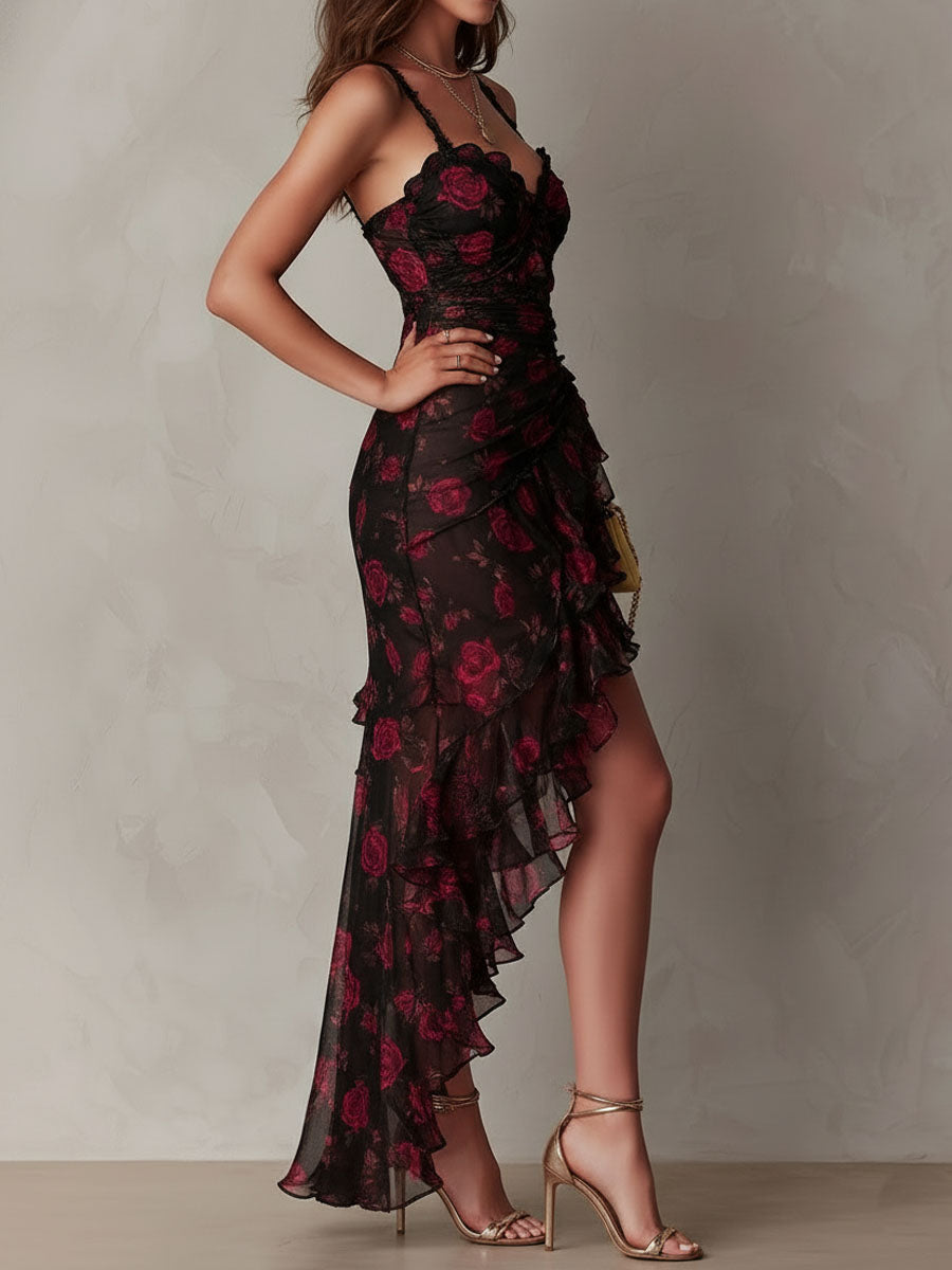 Rosalie™ Noir Floral Ruffle Maxi Dress