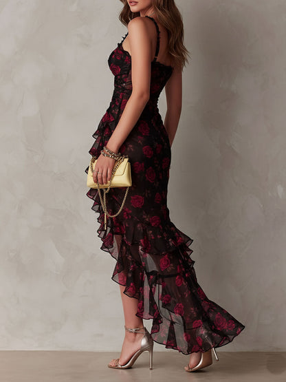 Rosalie™ Noir Floral Ruffle Maxi Dress