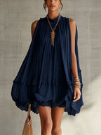 Camilla | Chiffon Mini Dress with Halter Neck and Balloon Skirt