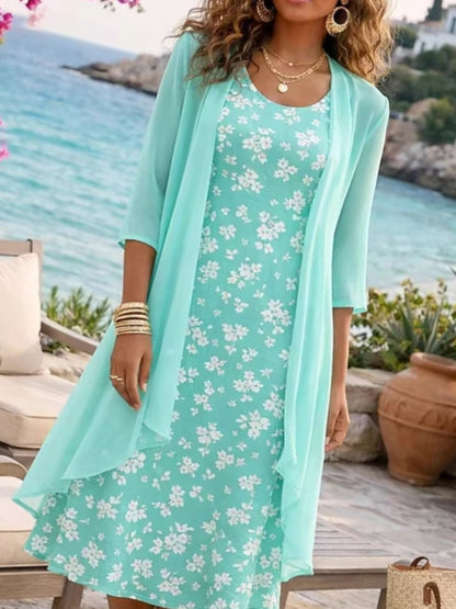 Women's Fashionable Elegant 2pcs Chiffon Dress Set Sophisticated Design with Matching Top and Skirt Feminine Chic Casual Daytime to Evening Wear Travel Outing Weekend Errands Lounge Wear Comfortable Fashionable Outfit Spring Summer