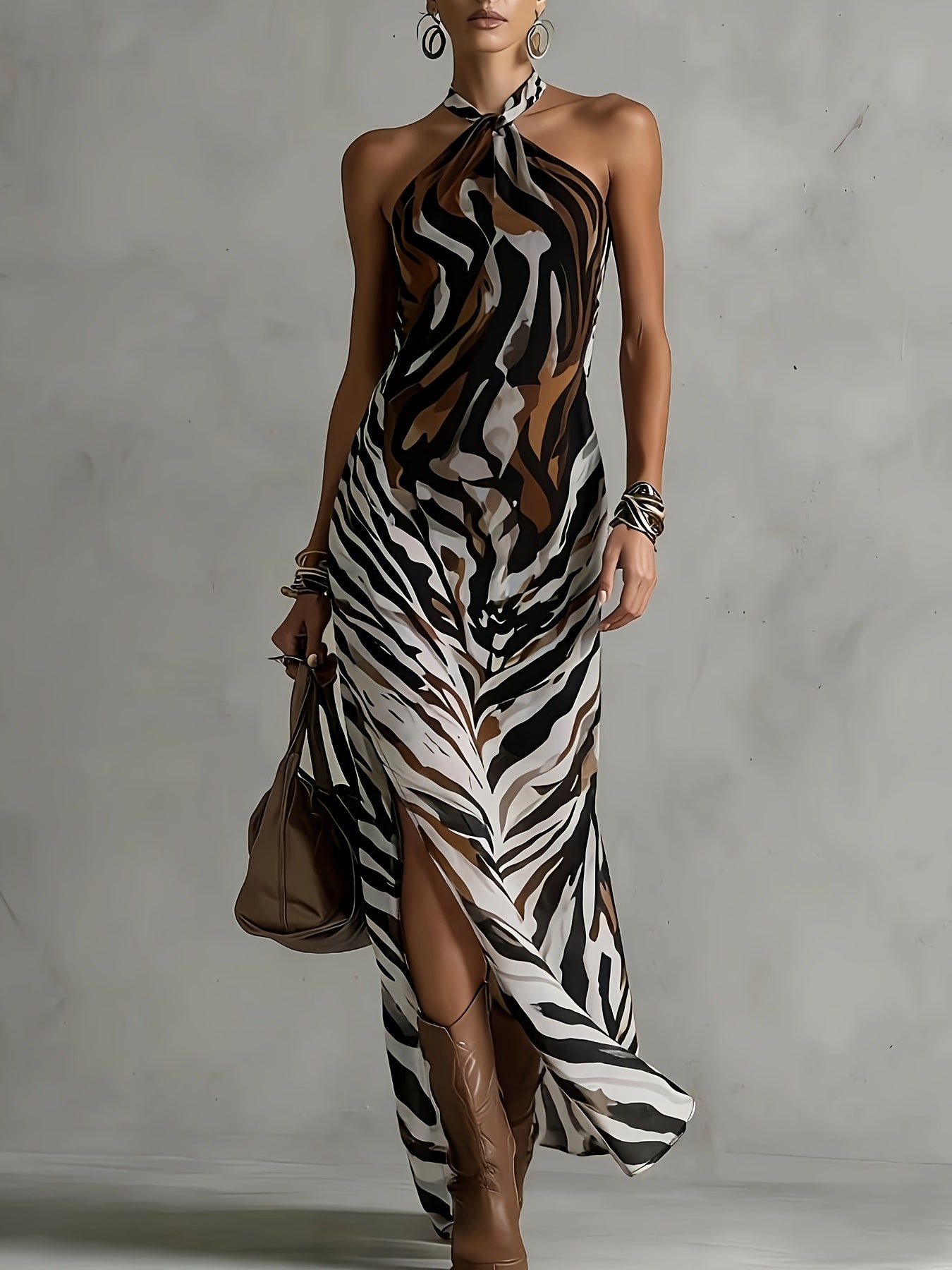 Valeria™ – Wild Elegance Halter Maxi Dress