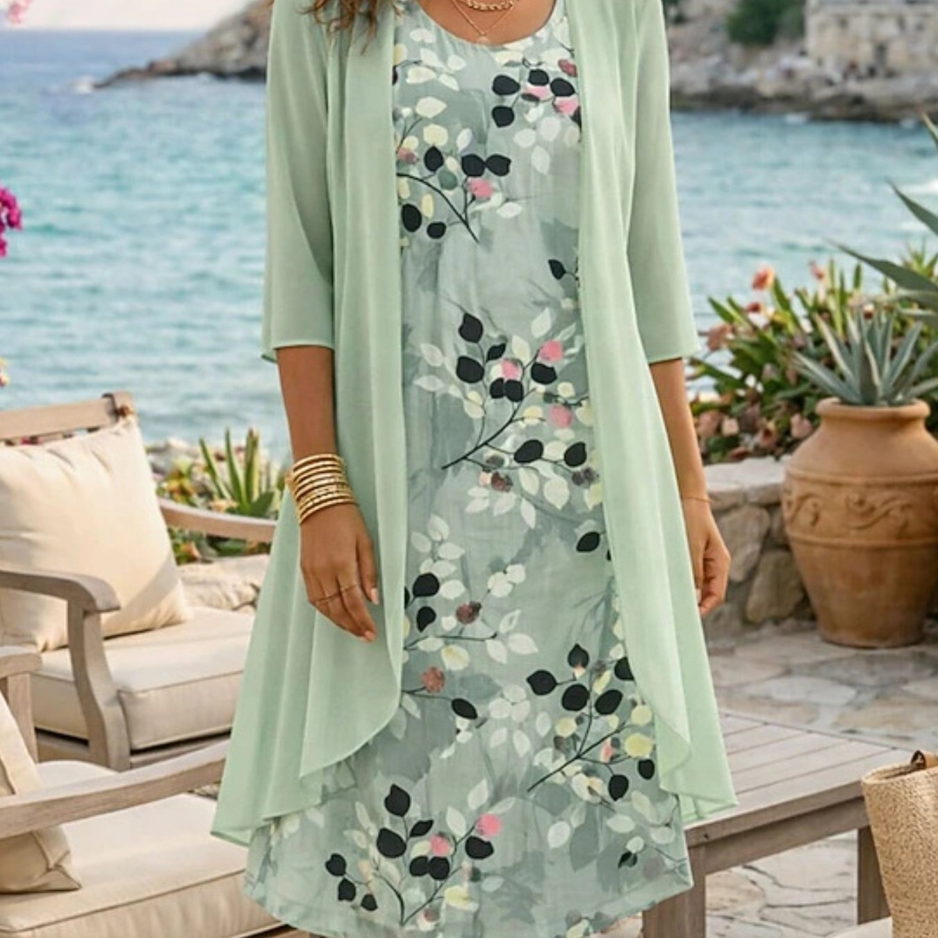 Women's Fashionable Elegant 2pcs Chiffon Dress Set Sophisticated Design with Matching Top and Skirt Feminine Chic Casual Daytime to Evening Wear Travel Outing Weekend Errands Lounge Wear Comfortable Fashionable Outfit Spring Summer