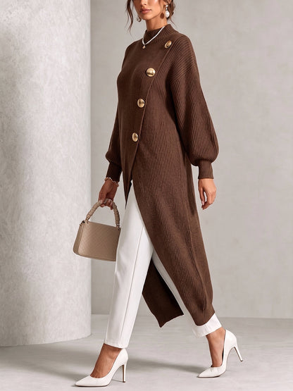 Chic Ribbed Knit Asymmetrical Button Tunic