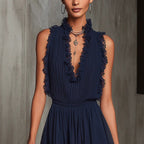Elegant Navy Chiffon Lace Jumpsuit