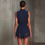 Elegant Navy Chiffon Lace Jumpsuit